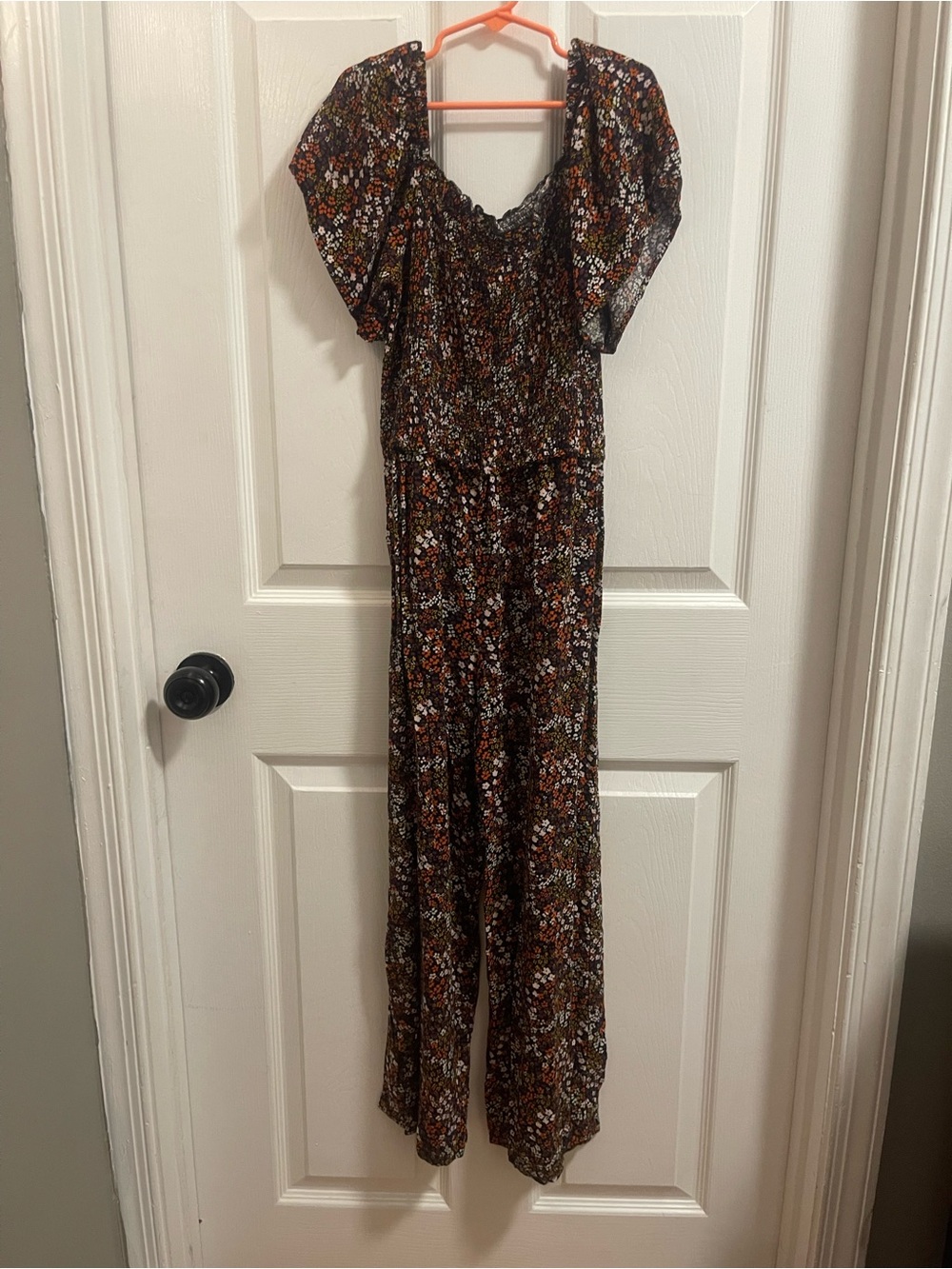 art class Brown Floral Puff-Sleeve Maxi Set with Smocked Bodice